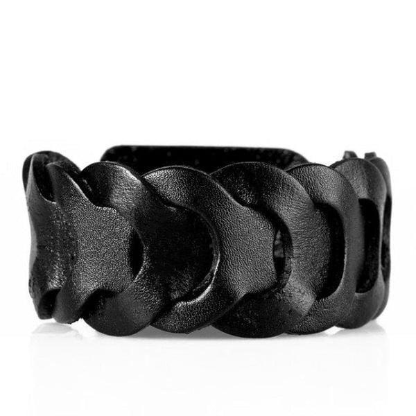 Paparazzi Boys Round Here Black Uni-Sex Black Leather Bracelet