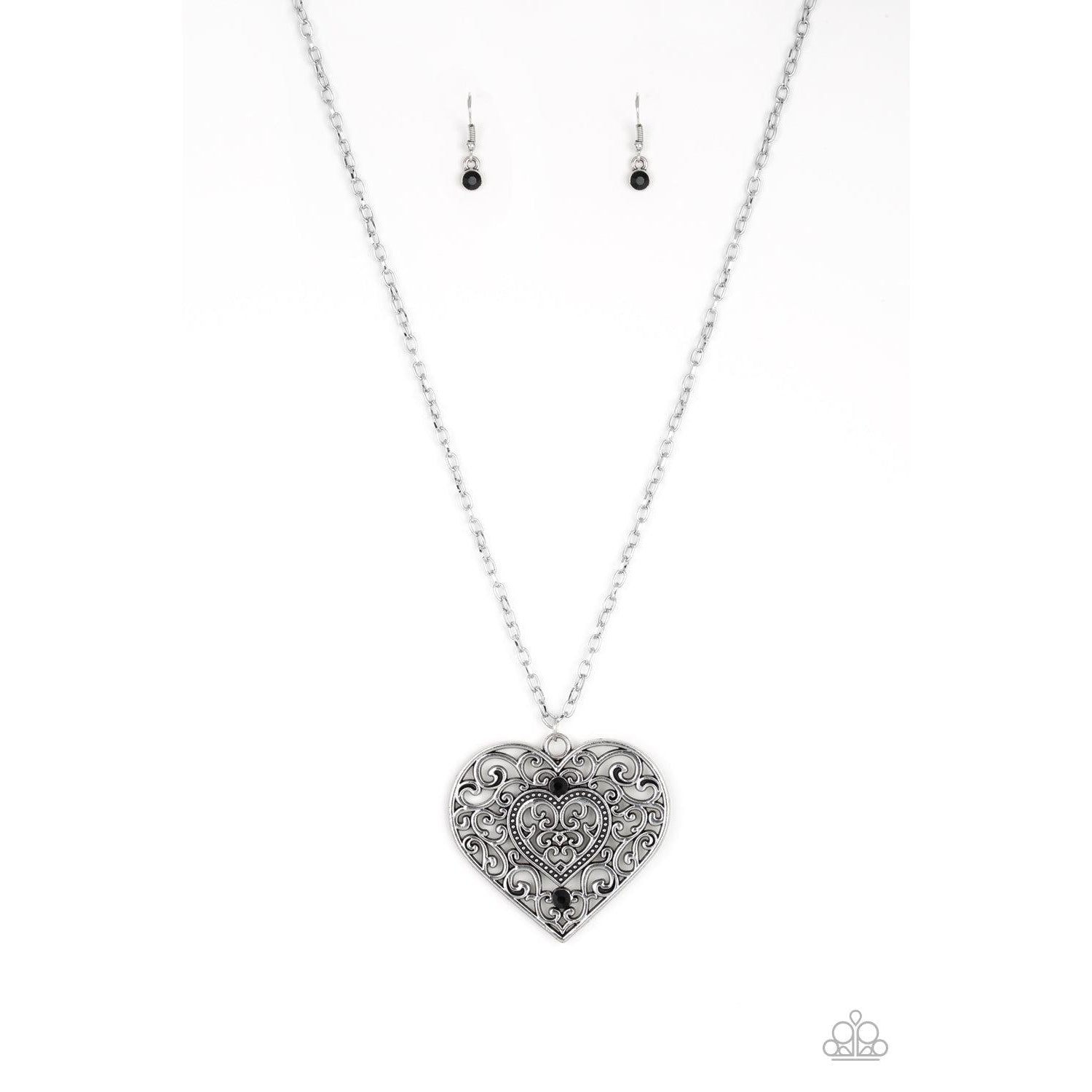 Paparazzi Classic Casanova Black Heart Necklace & Earrings Set