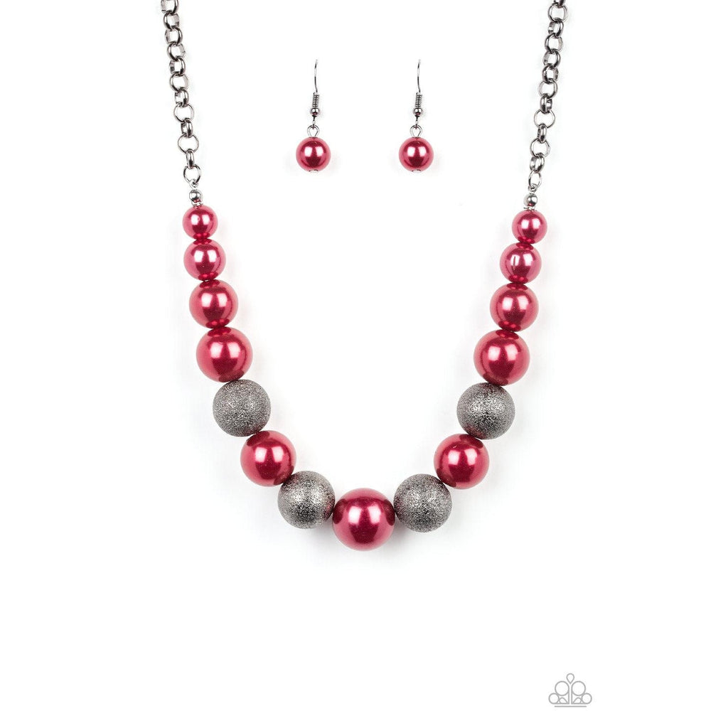 Paparazzi Color Me CEO - Red Necklace & Earrings Set-Necklace-SPARKLE ARMAND