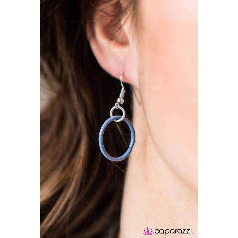 Paparazzi DISC Factor Blue Chunky Asymmetrical Silver Necklace & Earring Set-Necklace-SPARKLE ARMAND