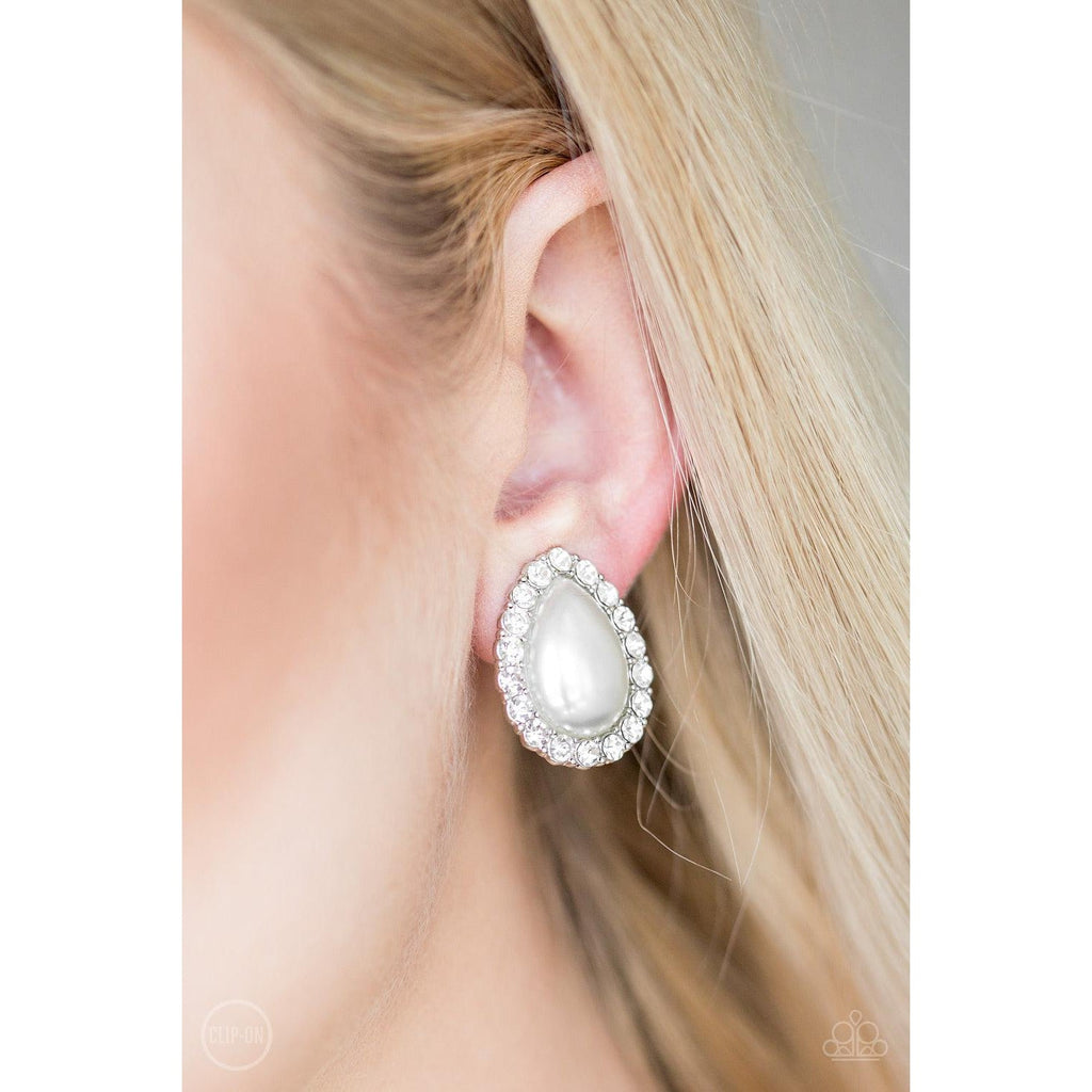 Paparazzi Dapper Dazzle White Clip-On Pierced Earrings