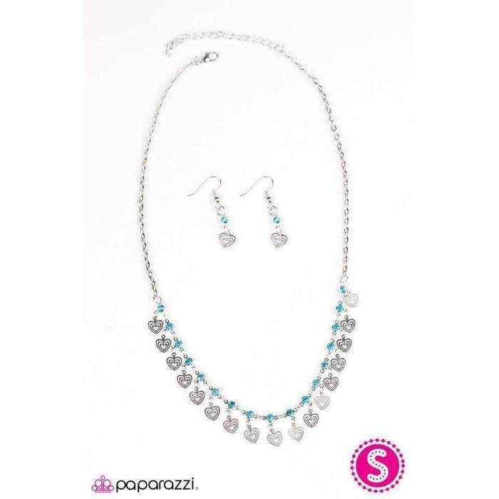 Paparazzi Deepest Desires Blue & Silver Necklace & Earrings Set