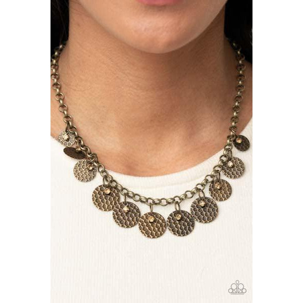 Paparazzi Delightfully Dappled - Brass Necklace & Earrings Set-Necklace-SPARKLE ARMAND