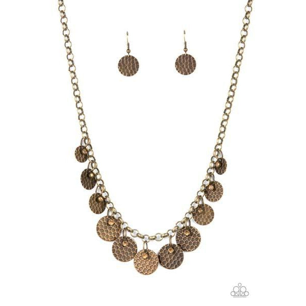 Paparazzi Delightfully Dappled - Brass Necklace & Earrings Set-Necklace-SPARKLE ARMAND