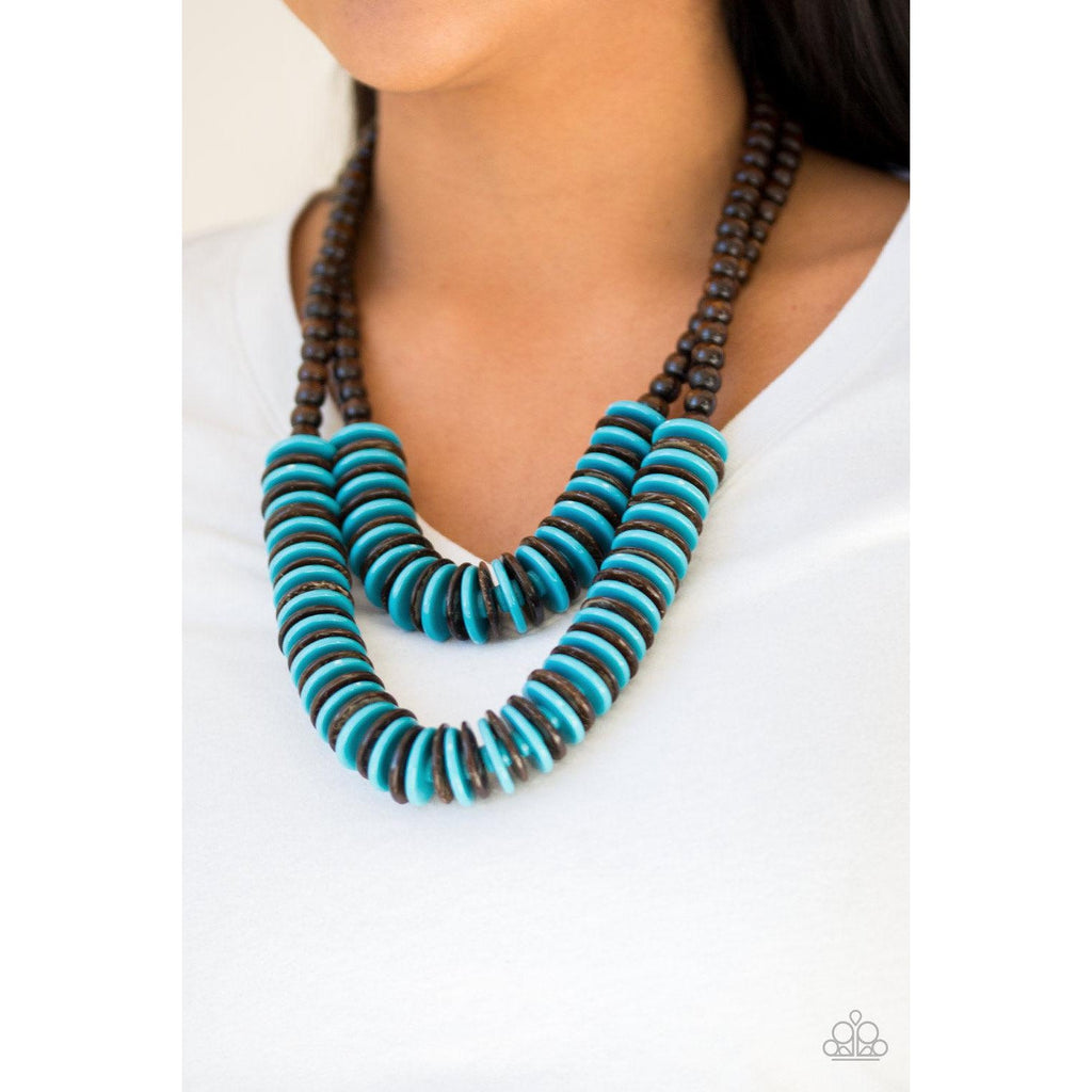 Paparazzi Dominican Disco Blue Wooden Necklace & Earrings Set
