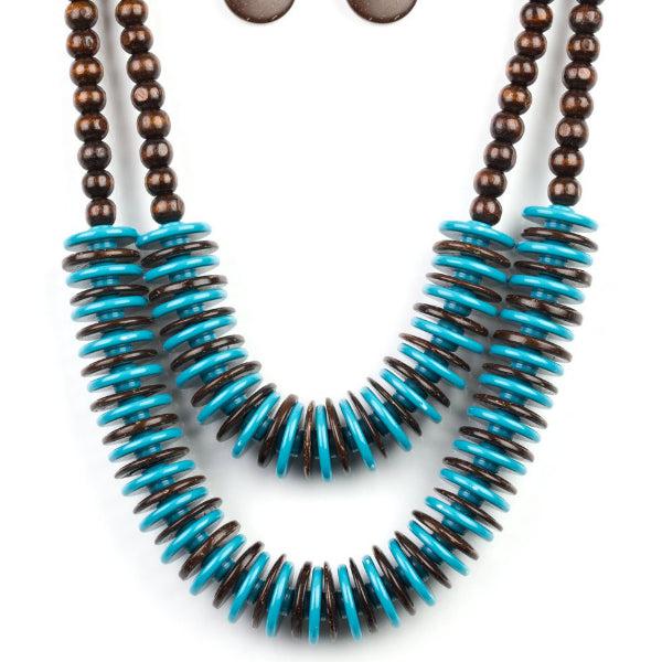 Paparazzi Dominican Disco Blue Wooden Necklace & Earrings Set