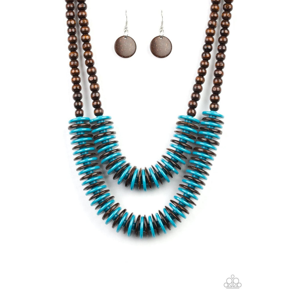 Paparazzi Dominican Disco Blue Wooden Necklace & Earrings Set