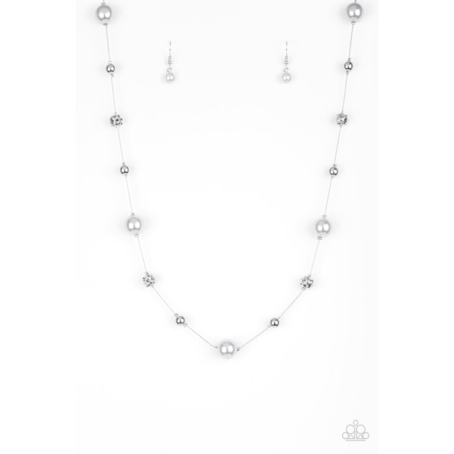 Paparazzi Eloquently Eloquent Silver Necklace & Earrings Set-Necklace-SPARKLE ARMAND