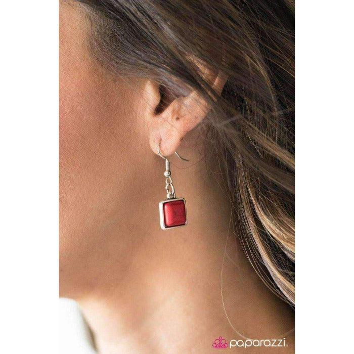 Paparazzi Fierce Fascination Red Square Necklace & Earring Set