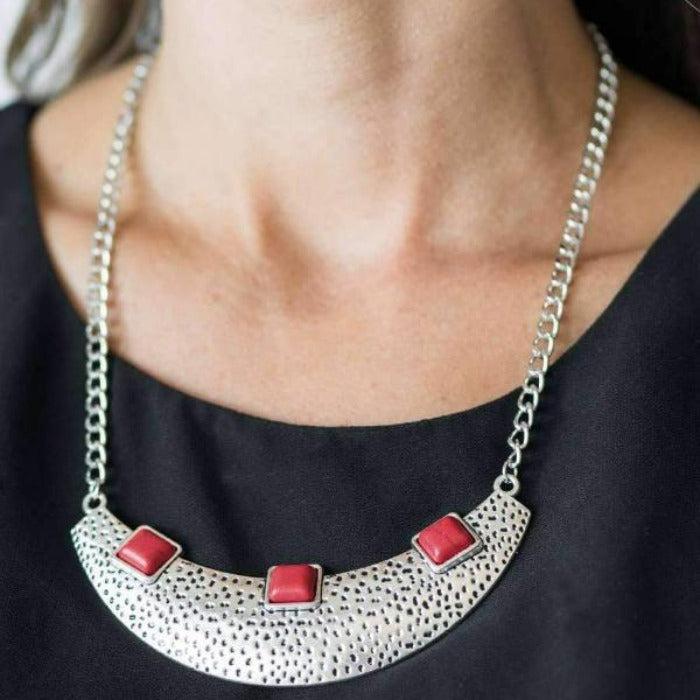 Paparazzi Fierce Fascination Red Square Necklace & Earring Set