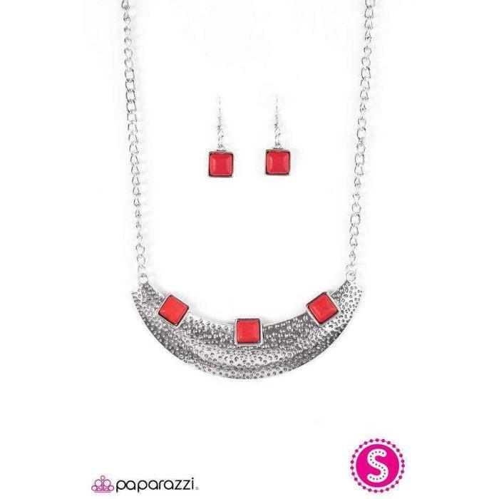 Paparazzi Fierce Fascination Red Square Necklace & Earring Set