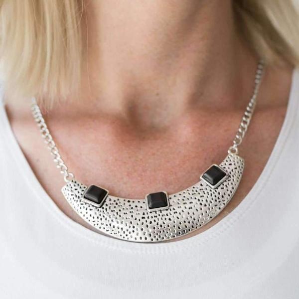 Paparazzi Fierce Fascination Square Black Stone Necklace & Earring Set