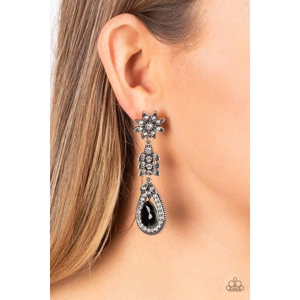 Paparazzi Floral Fantasy - Black Pierced Earrings-Earring-SPARKLE ARMAND