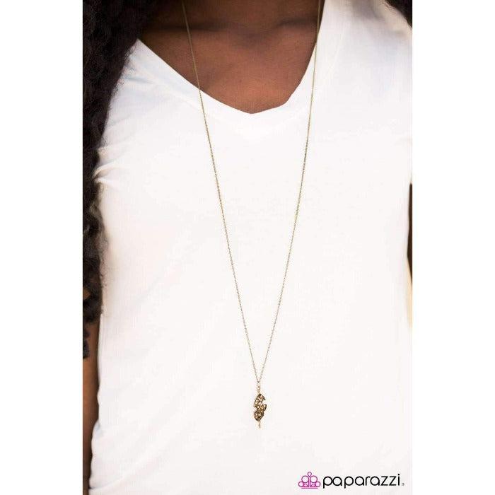Paparazzi Frozen In Fall Brass Leaf Necklace & Earring Set