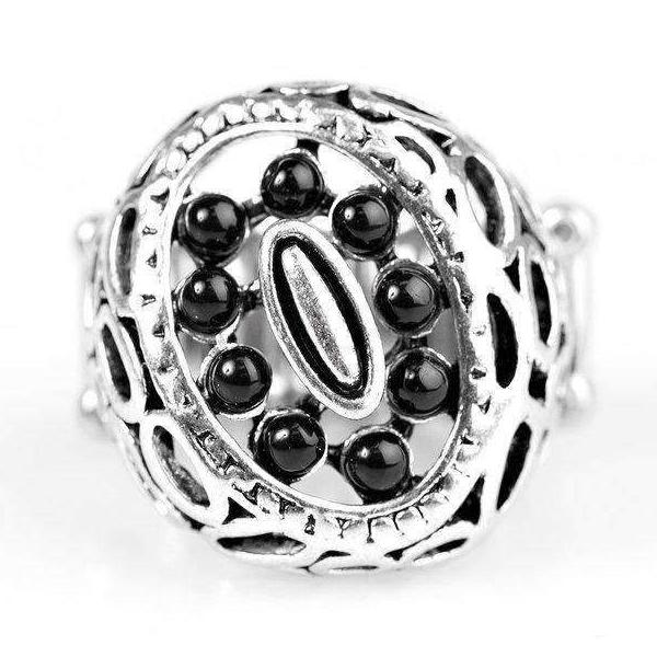 Paparazzi Full Tilt Black Dainty Bead Stretch Ring