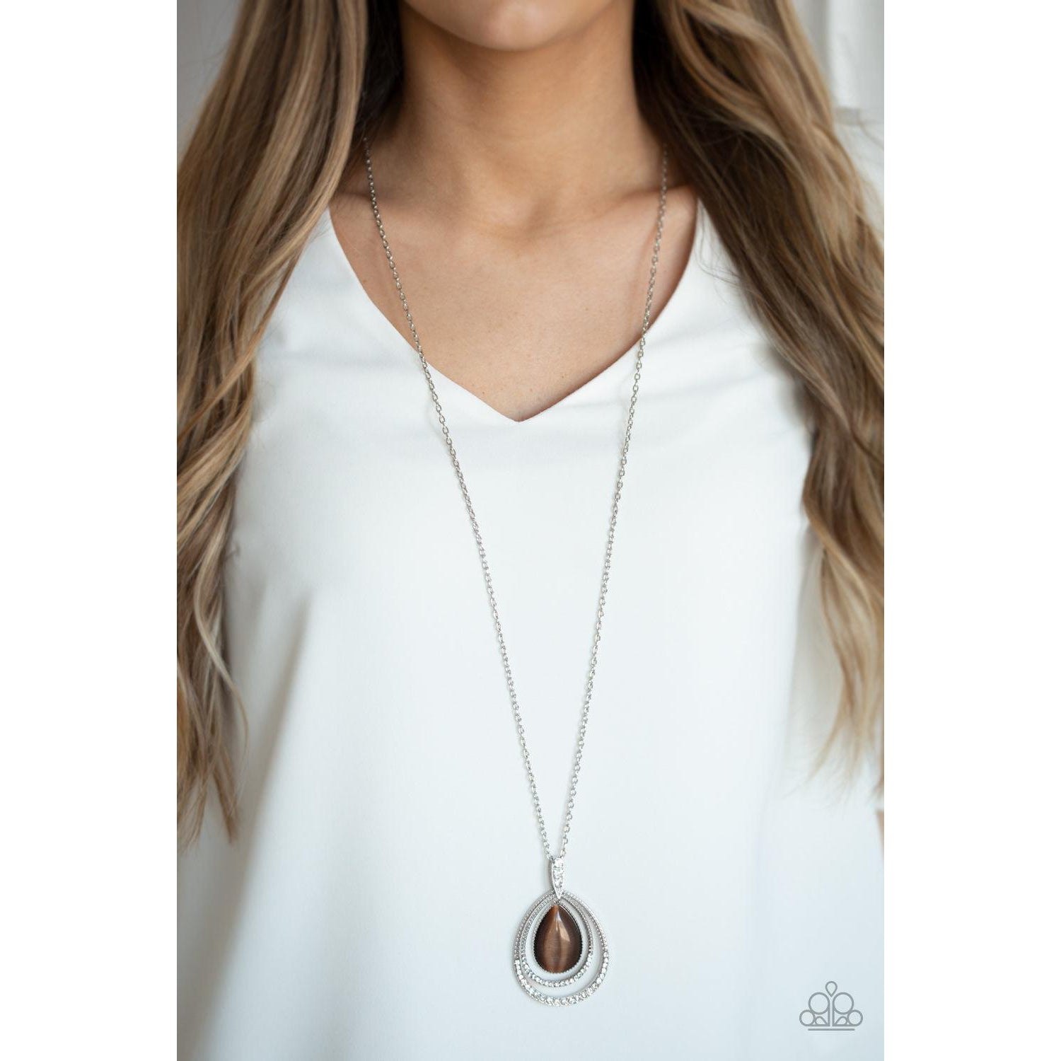 Paparazzi Glow and Tell Brown Rhinestone Necklace & Earrings Set