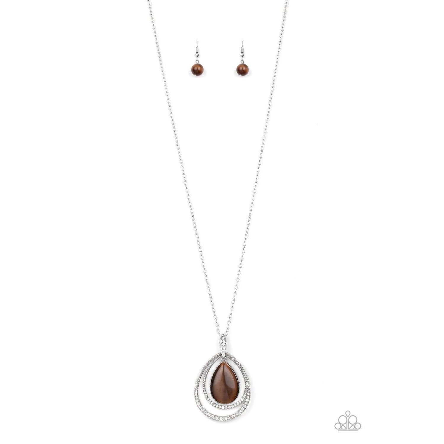 Paparazzi Glow and Tell Brown Rhinestone Necklace & Earrings Set