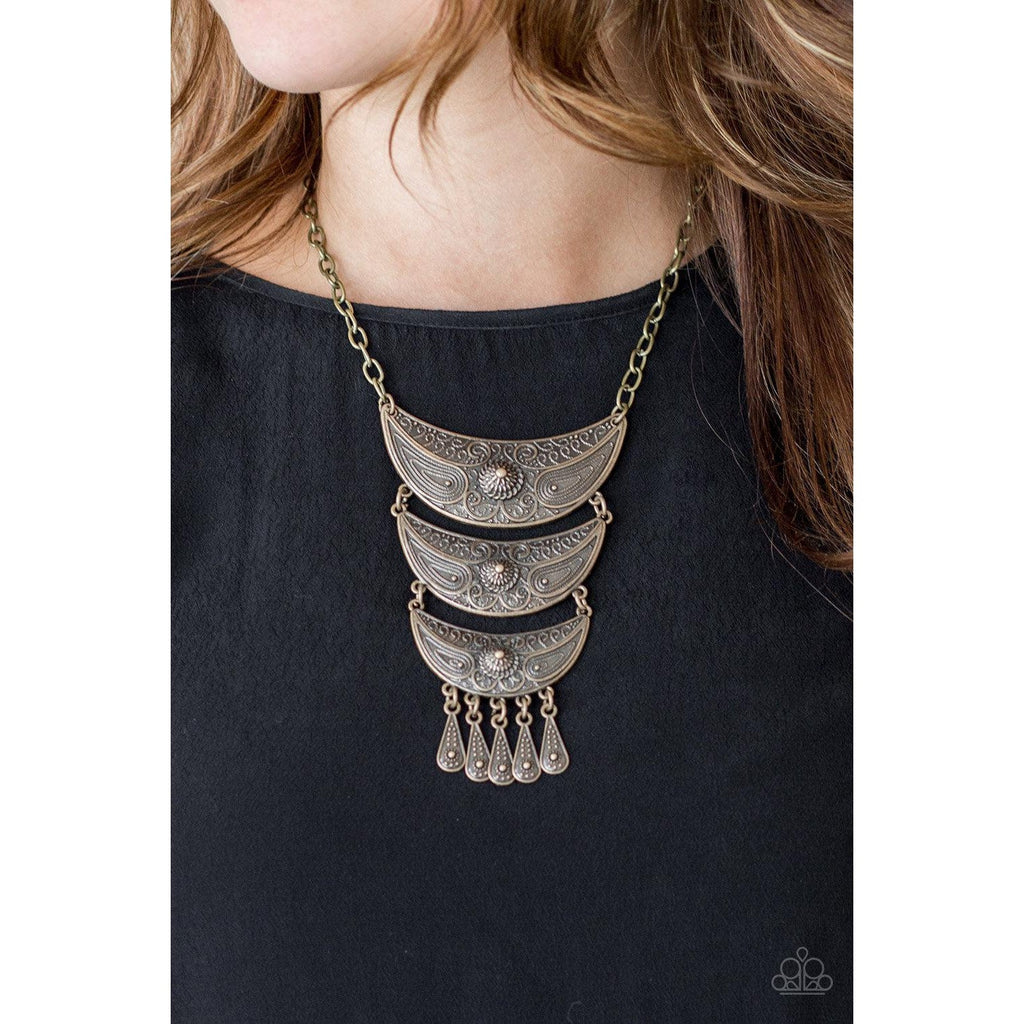 Paparazzi Go STEER-Crazy Brass Necklace & Earrings Set-Necklace-SPARKLE ARMAND