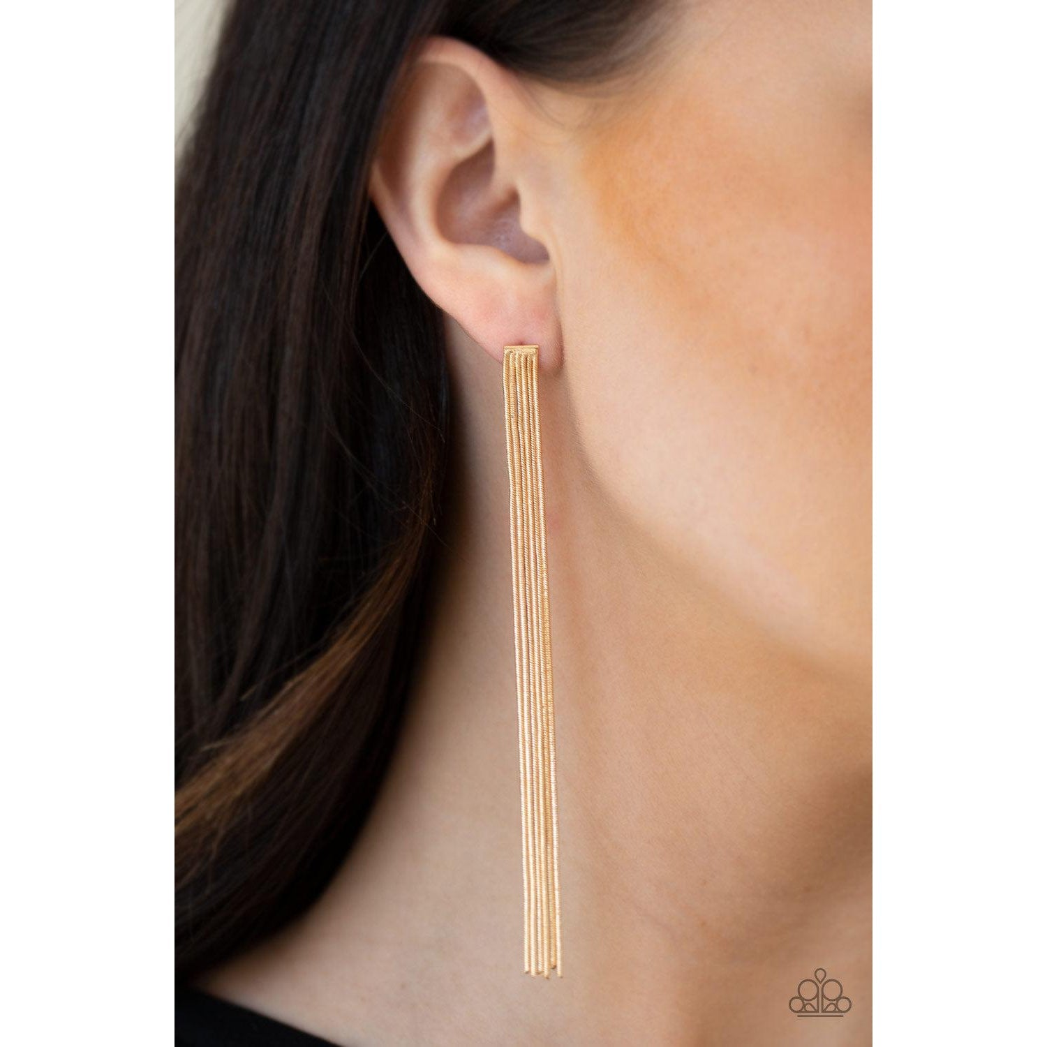 Paparazzi Head To Toe  Dazzle Gold Snake Chain Earrings