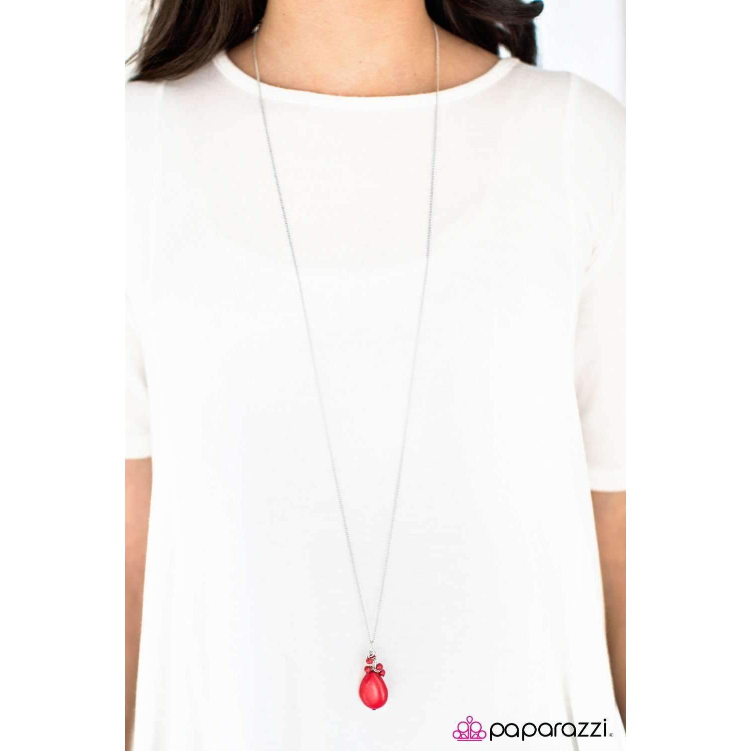 Paparazzi Here Comes The Rain Red Bead Long Necklace & Earring Set-Necklace-SPARKLE ARMAND