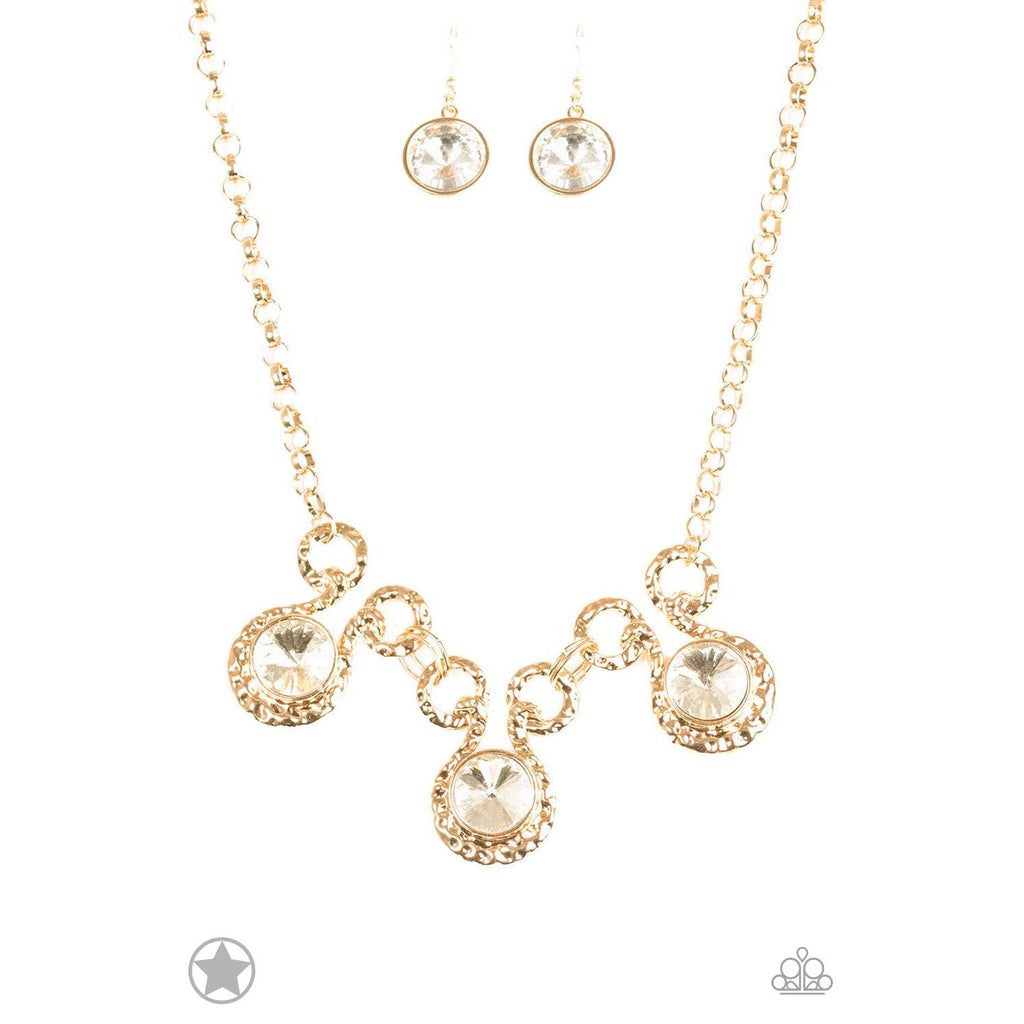 Paparazzi Hypnotized Gold Over-sized Rhinestones Necklace & Earring Set-Necklace-SPARKLE ARMAND