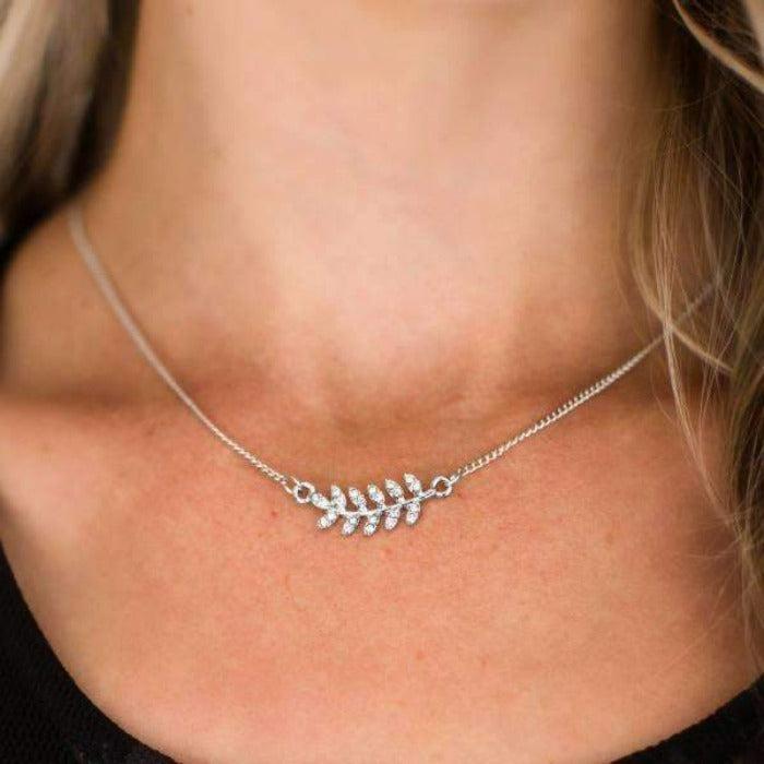 Paparazzi If Trees Could Talk White Rhinestone Silver Leaf Necklace & Earring Set