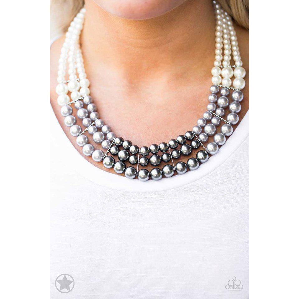 Paparazzi "Lady In Waiting" White, Silver, Gray Pearl Necklace & Earring Set-Necklace-SPARKLE ARMAND