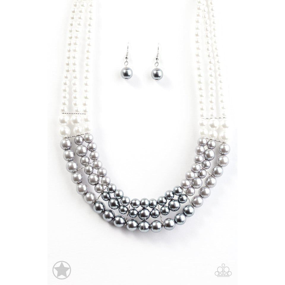 Paparazzi "Lady In Waiting" White, Silver, Gray Pearl Necklace & Earring Set-Necklace-SPARKLE ARMAND