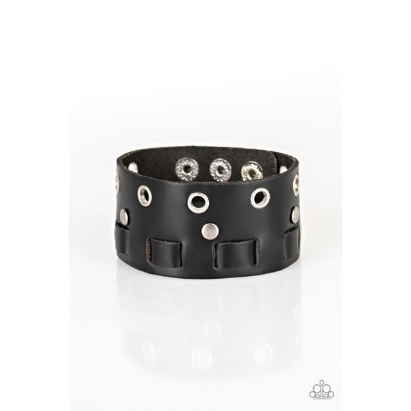 Paparazzi Mainstreet Motocross Black Leather Men's Co-Ed Bracelet