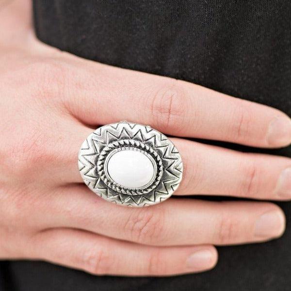 Paparazzi Make Your Own Sunshine White Bead Sunburst Silver Ring