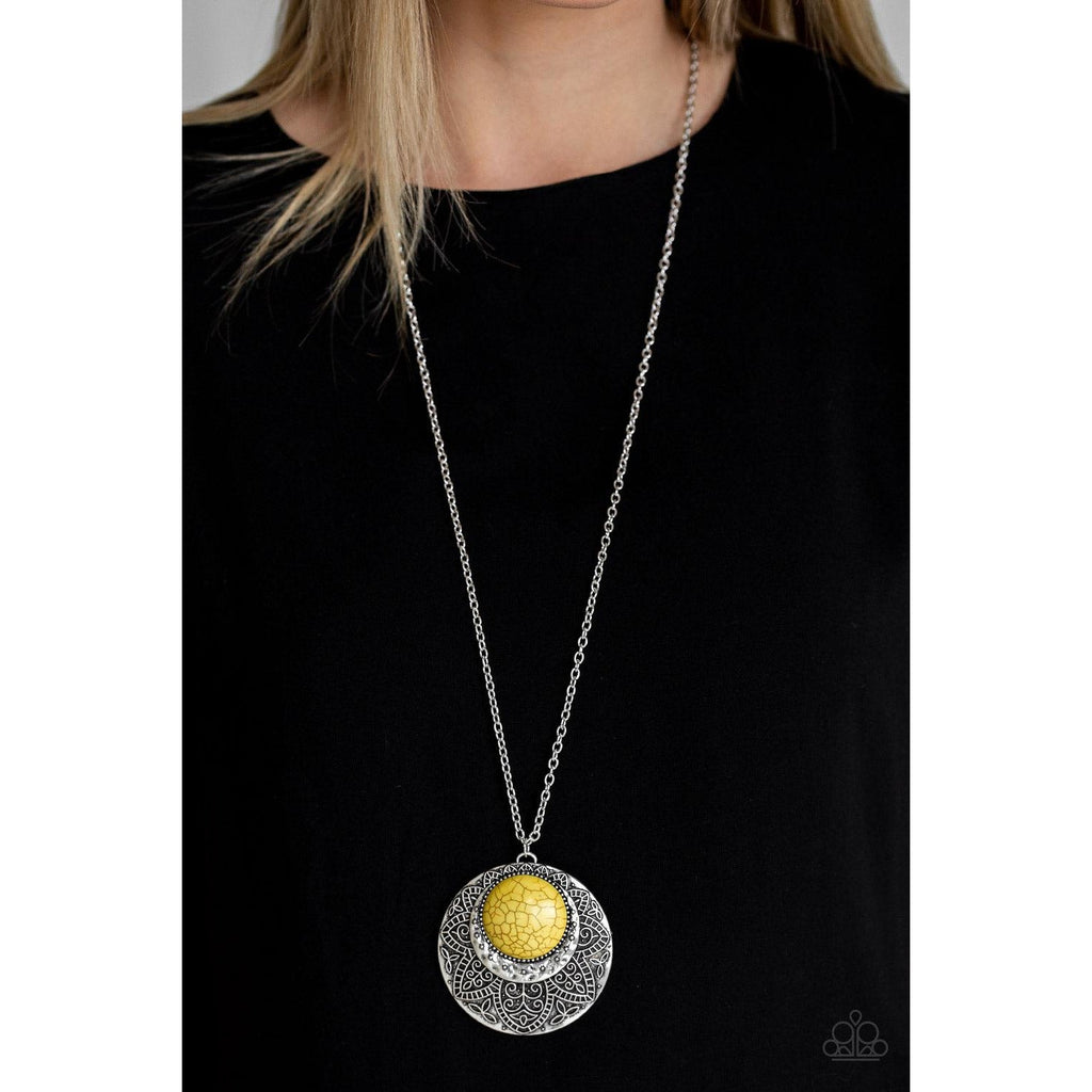 Paparazzi Medallion Meadow Yellow Necklace & Earrings Set