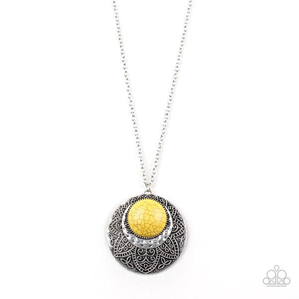 Paparazzi Medallion Meadow Yellow Necklace & Earrings Set