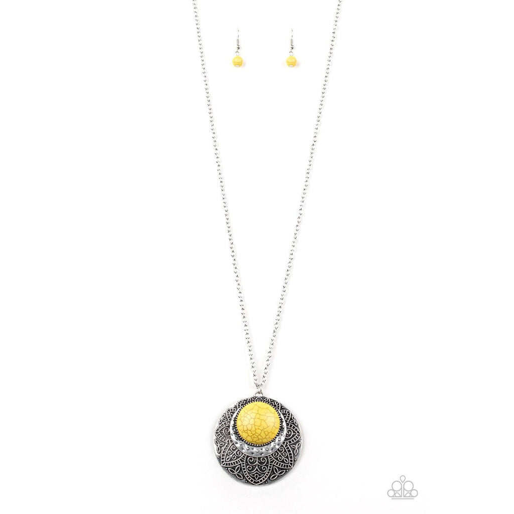 Paparazzi Medallion Meadow Yellow Necklace & Earrings Set