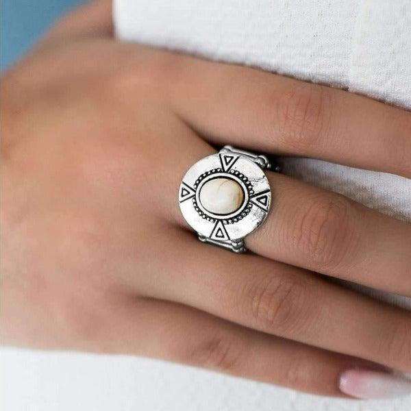 Paparazzi Mesa Magic White Geometric Patterns Silver Ring