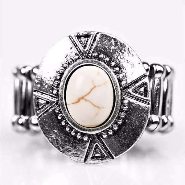 Paparazzi Mesa Magic White Geometric Patterns Silver Ring