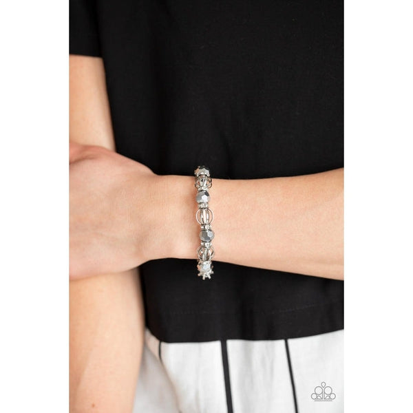 Paparazzi Metro Squad Silver Rhinestone Stretch Bracelet