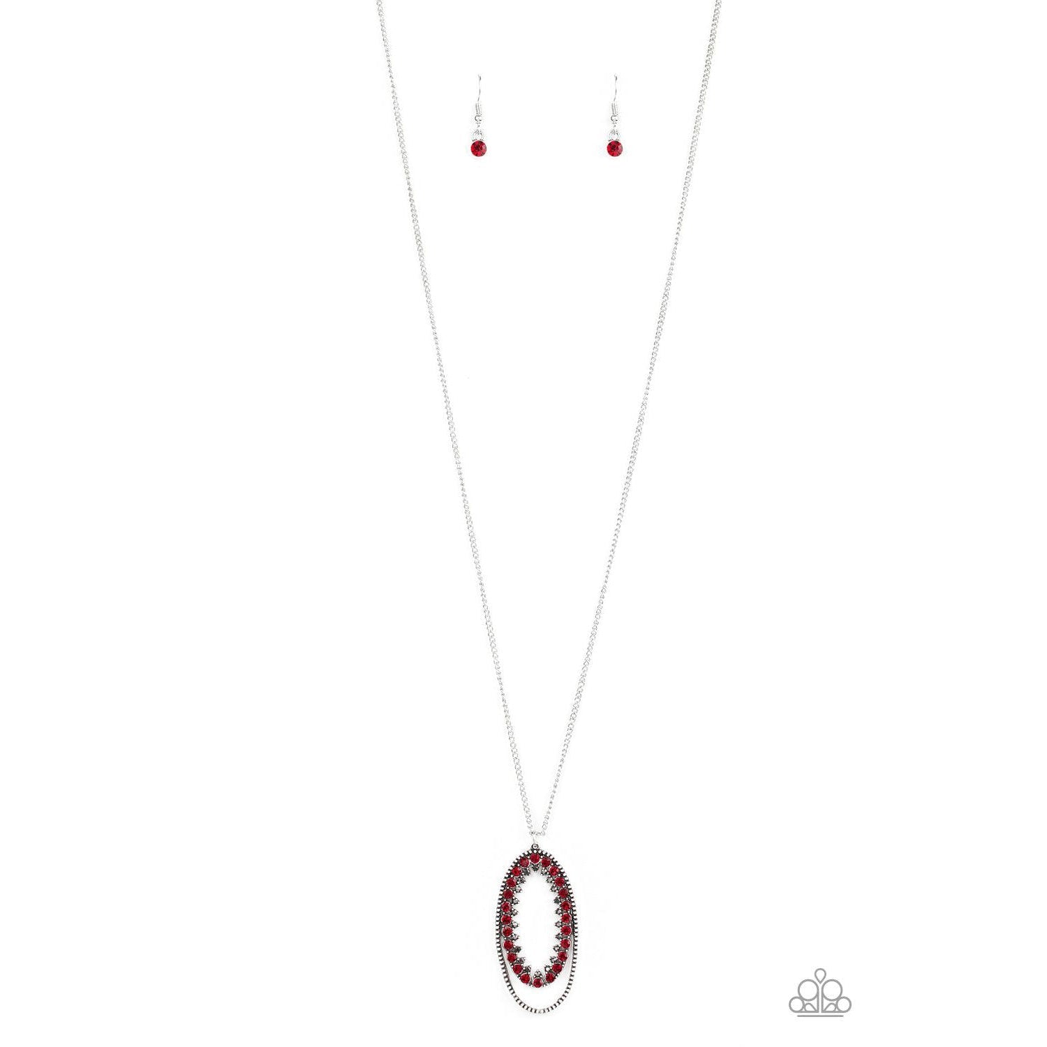 Paparazzi Money Mood Red Rhinestone Necklace & Earrings Set-Necklace-SPARKLE ARMAND
