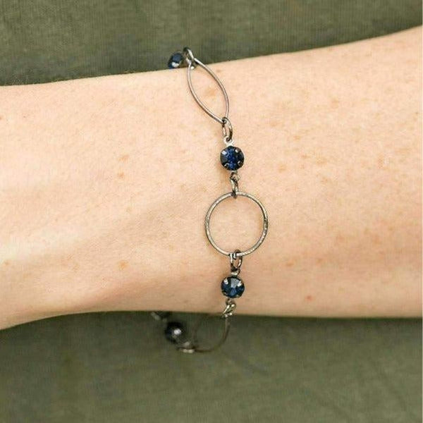 Paparazzi "More Glitter" Blue Rhinestones Gunmetal Hoops Bracelet