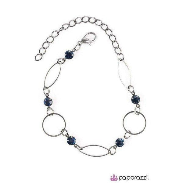 Paparazzi "More Glitter" Blue Rhinestones Gunmetal Hoops Bracelet