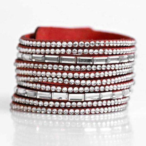 Paparazzi "Name Your Price" Red Suede Sparkly Rhinestone Bracelet