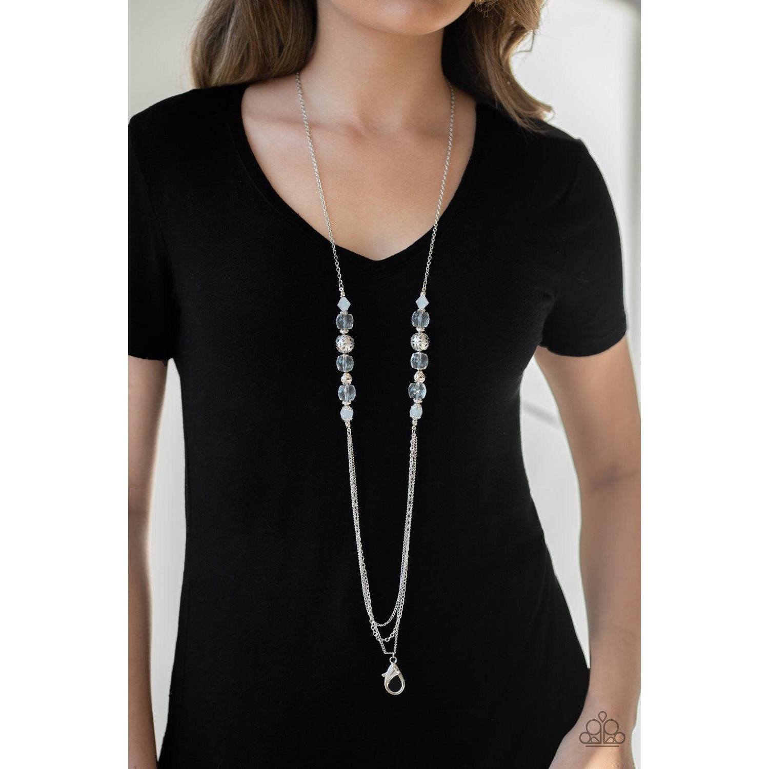 Paparazzi Native New Yorker White Lanyard Necklace & Earrings Set-Necklace-SPARKLE ARMAND