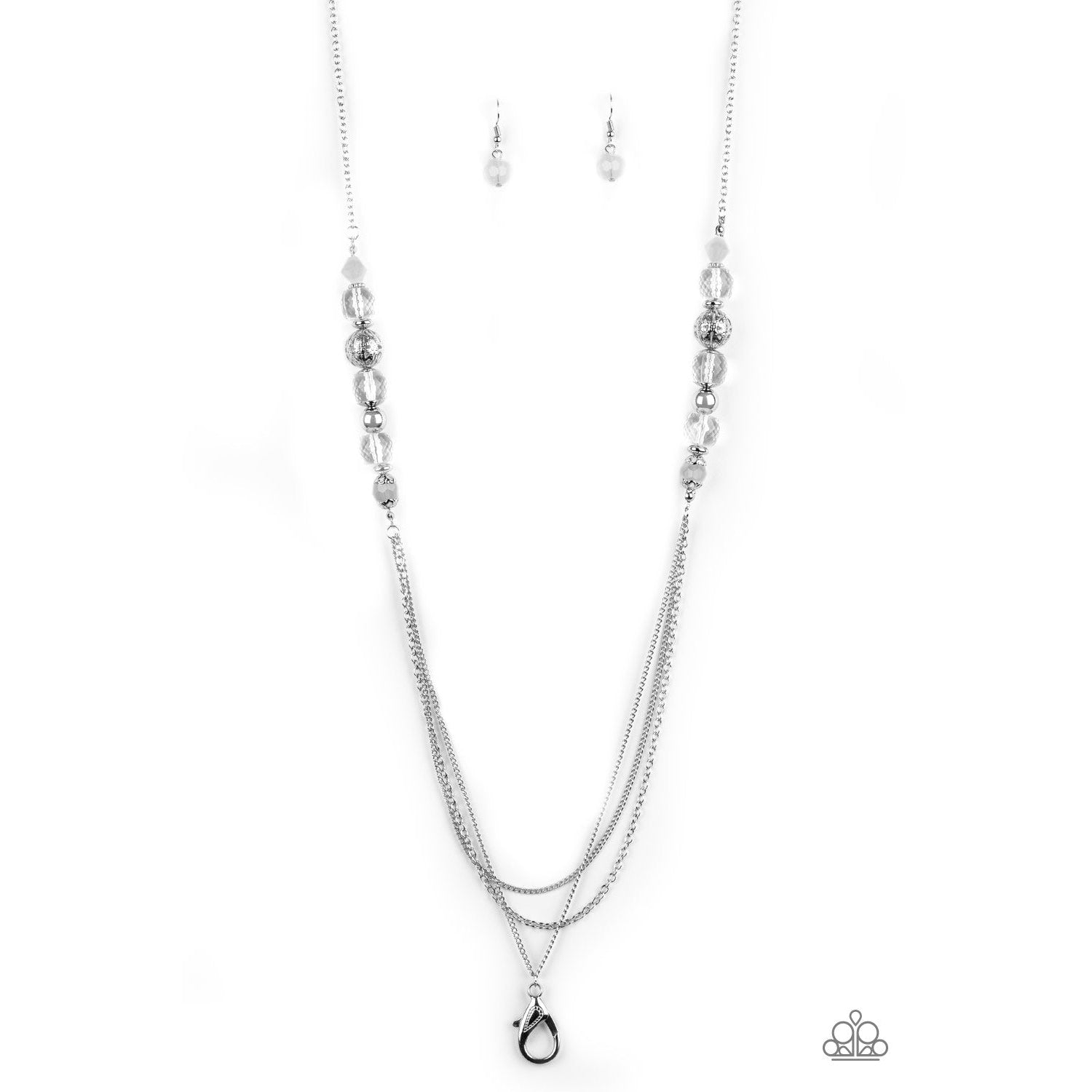 Paparazzi Native New Yorker White Lanyard Necklace & Earrings Set-Necklace-SPARKLE ARMAND