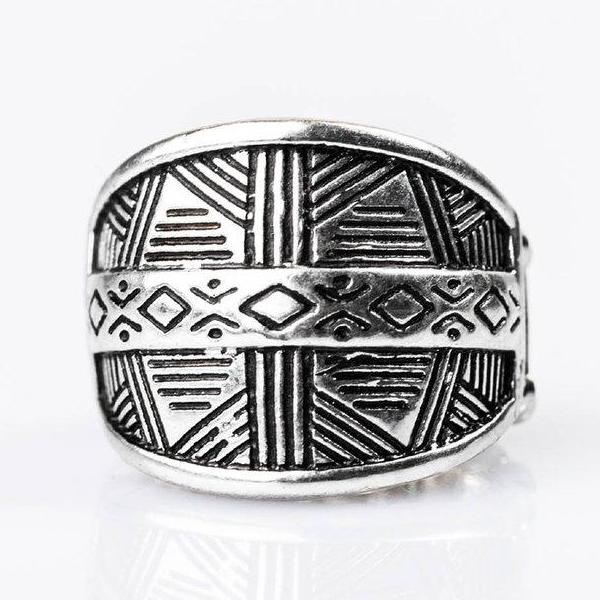 Paparazzi Night At The Museum Silver Geometric Tribal Stretch Ring