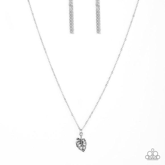 Paparazzi Palm Tree Retreat Silver Necklace & Earrings Set-Necklace-SPARKLE ARMAND