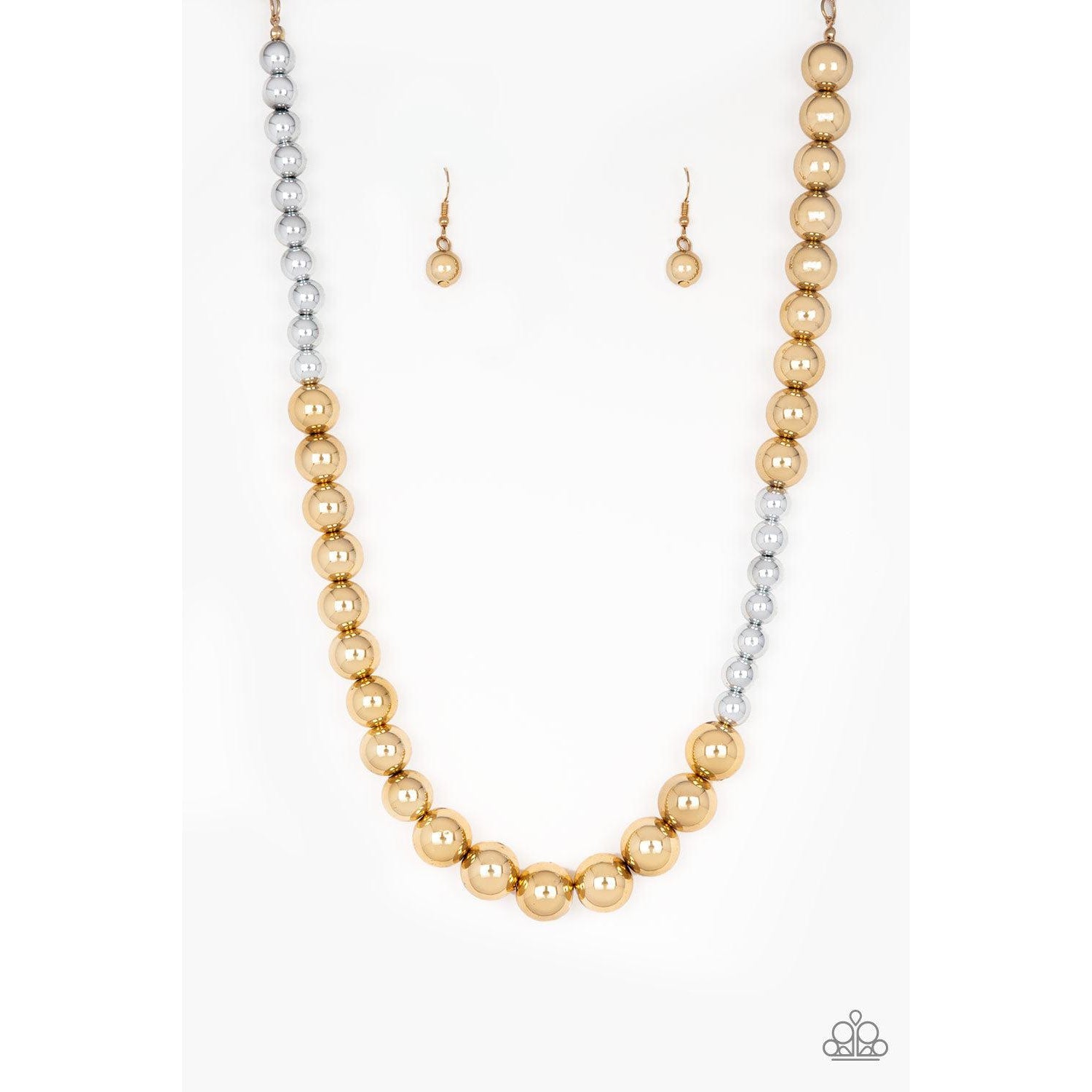 Paparazzi "Power To The People" Gold & Shimmery Silver Beads Necklace Earrings Set-Necklace-SPARKLE ARMAND