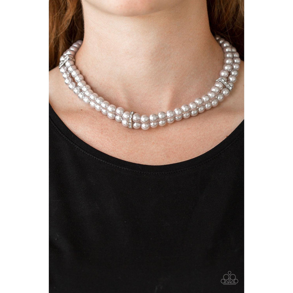 Paparazzi Put On Your Party Dress Silver Faux Pearl Necklace & Earrings Set