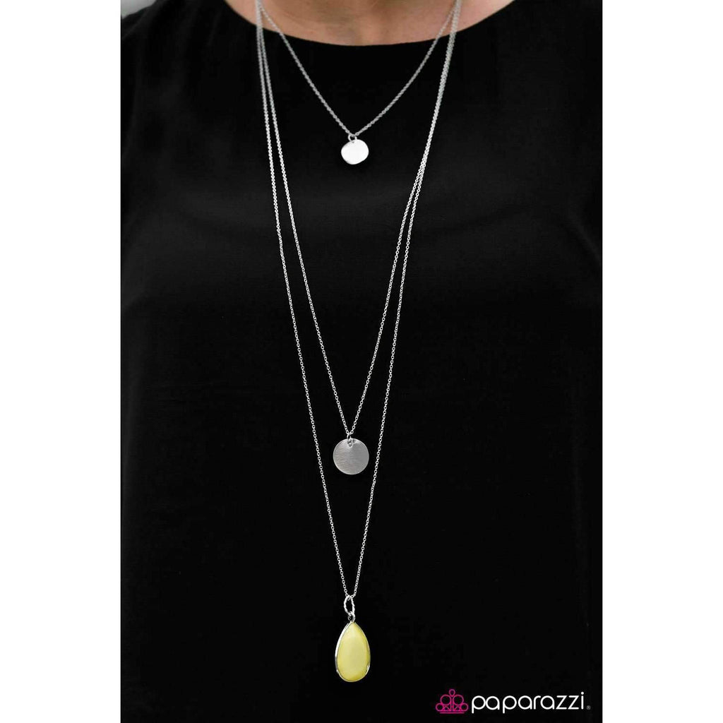 Paparazzi RAIN Supreme Faceted Yellow Teardrop Silver Necklace & Earring Set-Necklace-SPARKLE ARMAND