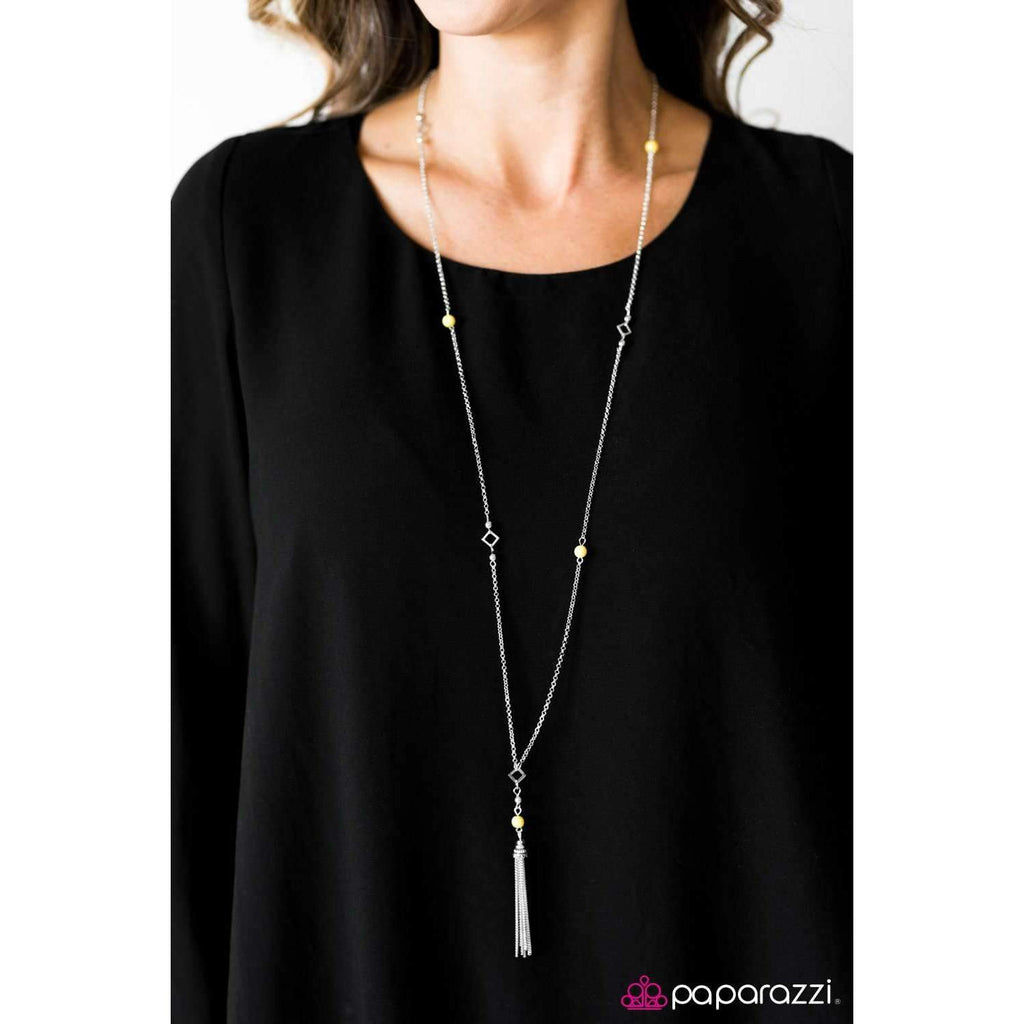 Paparazzi Roam On Yellow Stone Beading Dainty Silver Necklace & Earring Set-Necklace-SPARKLE ARMAND