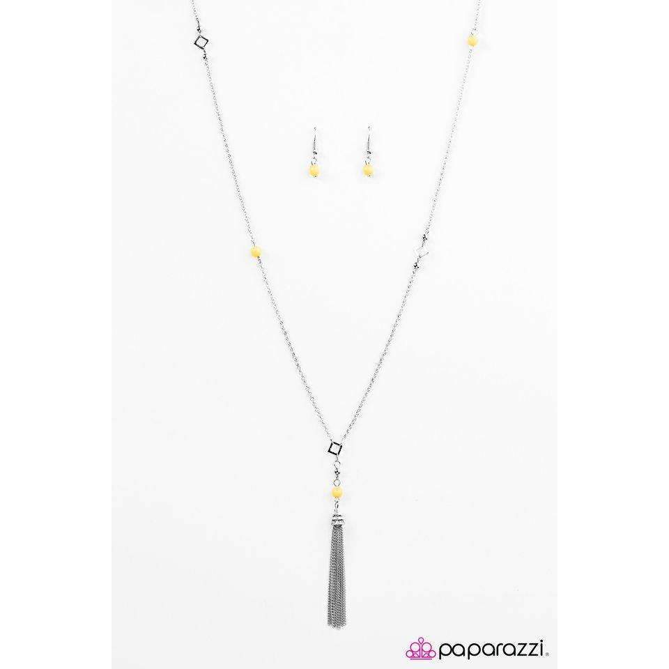 Paparazzi Roam On Yellow Stone Beading Dainty Silver Necklace & Earring Set-Necklace-SPARKLE ARMAND