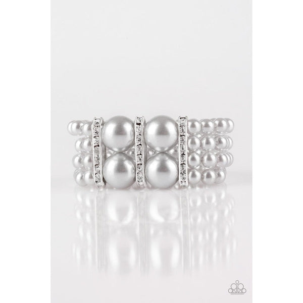 Paparazzi "Romance Remix - Silver" Faux Pearl Rhinestone Stretch Bracelet